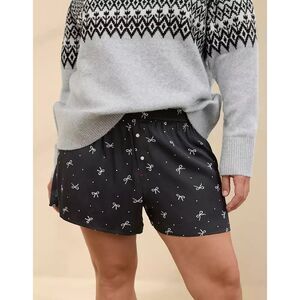 NWT Aerie Off Duty Satin Boxer Black Bow Print Lounge Sleep Shorts Size L